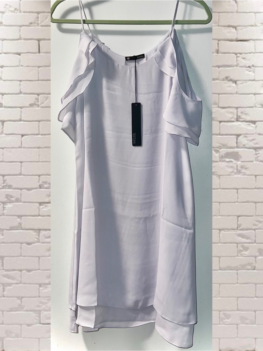 Krisa Light Grey Cold-Shoulder Ruffle Slip Dress
